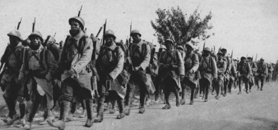 French army on a march during ww2.