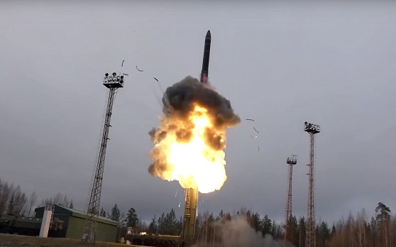 In this photo taken from undated footage distributed by Russian Defense Ministry Press Service, an intercontinental ballistic missile lifts off from a truck-mounted launcher somewhere in Russia. The Russian military said the Avangard hypersonic weapon entered combat duty. Little on the Pentagon’s drawing board illustrates more clearly the Trump administration’s worry about China and Russia than its work on hypersonic weapons. These missiles and aerial vehicles fly at speeds of a mile a second or faster and maneuver in ways that make them extra difficult to detect and destroy in flight. (Russian Defense Ministry Press Service via AP)