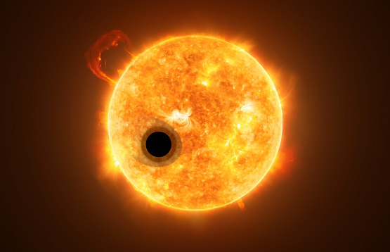The exoplanet WASP-107b is a gas giant, orbiting a highly active K-type main sequence star. The star is about 200 light-years from Earth. Using spectroscopy, scientists were able to find helium in the escaping atmosphere of the planet — the first detection of this element in the atmosphere of an exoplanet.