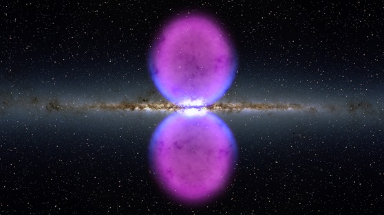 NASA image release November 9, 2010From end to end, the newly discovered gamma-ray bubbles extend 50,000 light-years, or roughly half of the Milky Way's diameter, as shown in this illustration. Hints of the bubbles' edges were first observed in X-rays (blue) by ROSAT, a Germany-led mission operating in the 1990s. The gamma rays mapped by Fermi (magenta) extend much farther from the galaxy's plane. To learn more go to: http://www.nasa.gov/mission_pages/GLAST/news/new-structure.html <b><a href="http://www.nasa.gov/centers/goddard/home/index.html" rel="nofollow">NASA Goddard Space Flight Center</a></b> enables NASA’s mission through four scientific endeavors: Earth Science, Heliophysics, Solar System Exploration, and Astrophysics. Goddard plays a leading role in NASA’s accomplishments by contributing compelling scientific knowledge to advance the Agency’s mission. <b>Follow us on <a href="http://twitter.com/NASA_GoddardPix" rel="nofollow">Twitter</a></b> <b>Join us on <a href="http://www.facebook.com/pages/Greenbelt-MD/NASA-Goddard/395013845897?ref=tsd" rel="nofollow">Facebook</a></b> Credit: <a href="http://svs.gsfc.nasa.gov/index.html" rel="nofollow">NASA/Goddard Space Flight Center Scientific Visualization Studio</a>